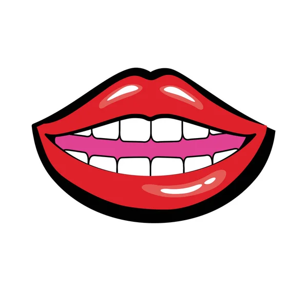 Pop art smiling mouth fill style icon — Stock Vector