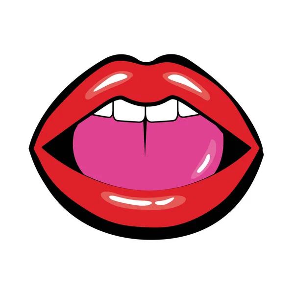 Pop boca de arte com língua e dentes preencher estilo — Vetor de Stock