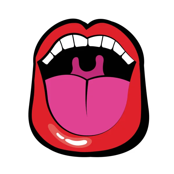 Pop art boca con lengua y dientes estilo de relleno — Archivo Imágenes Vectoriales