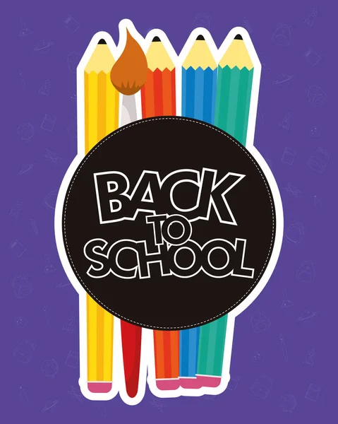 Volta ao cartaz da temporada escolar com letras e lápis de cores — Vetor de Stock