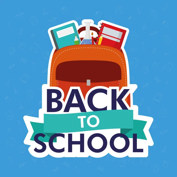 Poster della stagione scolastica con lettering e schoolbag — Vettoriale Stock