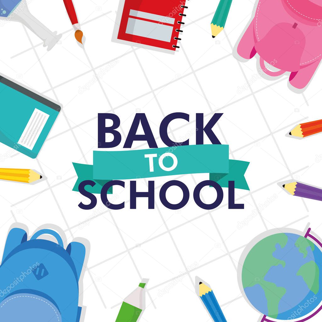 back to school season poster with lettering and set supplies