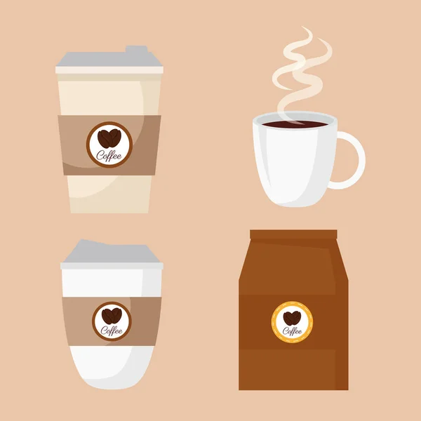 Koffiedrank met set iconen — Stockvector
