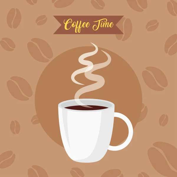 Banner de la hora del café con taza de cerámica — Vector de stock