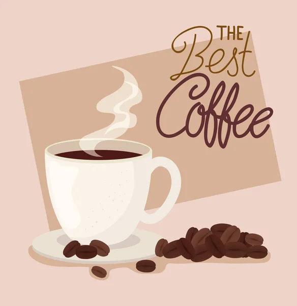 Banner of the best coffee with cup ceramic and grains — Stock Vector