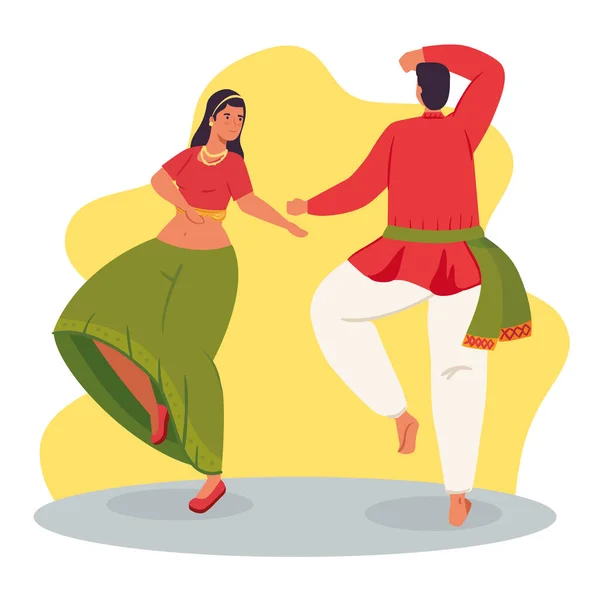 Mujer y hombre indio con ropa baile tradicional — Vector de stock