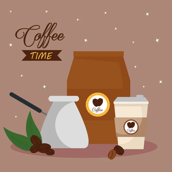 Baner czasu kawy z ikonami dekoracji — Wektor stockowy