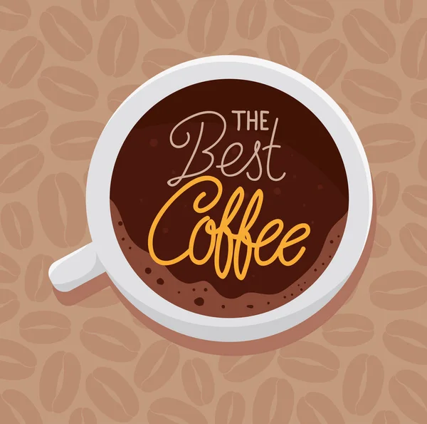 Banner del mejor café con vista aérea de taza de cerámica — Vector de stock
