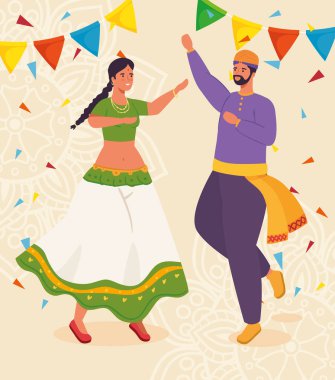 Geleneksel dans ve çelenk takan Hintli çift