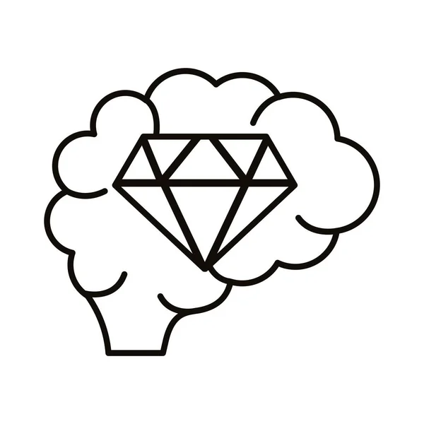 Cérebro humano com diamante ícone de estilo de linha —  Vetores de Stock