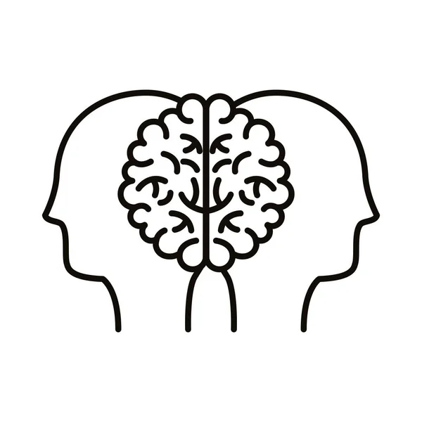 Profiles with brain human line style icon — Stock Vector