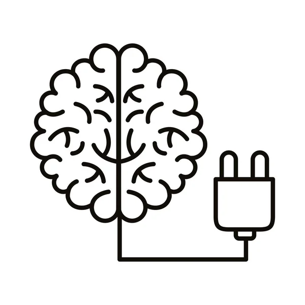 Cérebro humano com conector de fio ícone de estilo de linha — Vetor de Stock