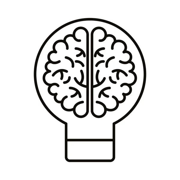 Hjärna människa i glödlampa linje stil ikon — Stock vektor