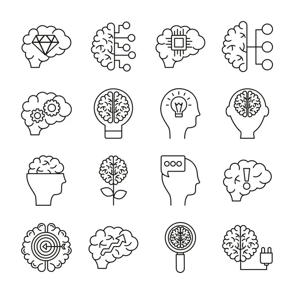 Bundle of brain organs set icons — стоковый вектор