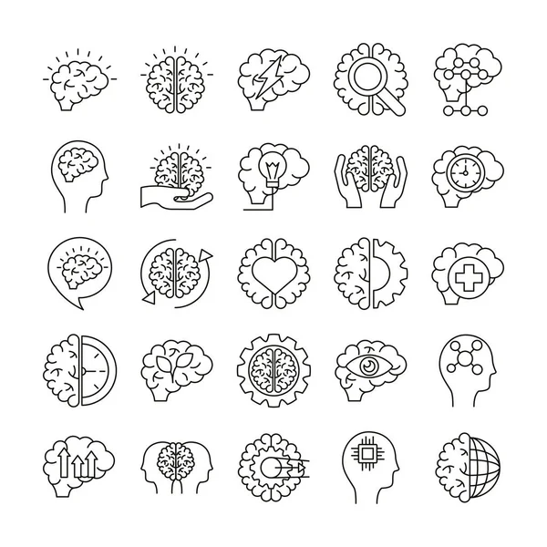 Bundle of brain organs set icons — стоковый вектор