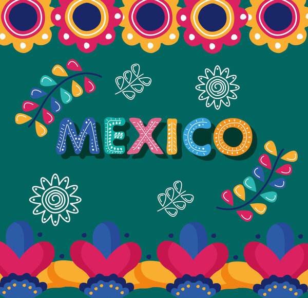 mexico celebration day lettering with floral frame