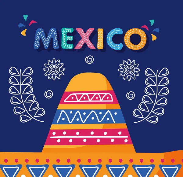 Мексиканский праздник с надписью в мексиканской шляпе мариачи — стоковый вектор