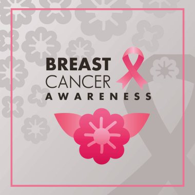 Göğüs kanseri kampanyası mektupları pembe kurdele ve çiçekli kare çerçeveli.