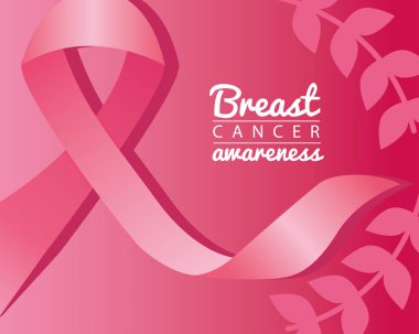 Göğüs kanseri kampanyası harfi pembe kurdeleli ve yapraklı.