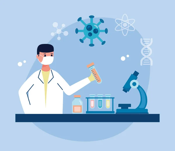 Male scientific working in laboratory vaccine research — Stock Vector