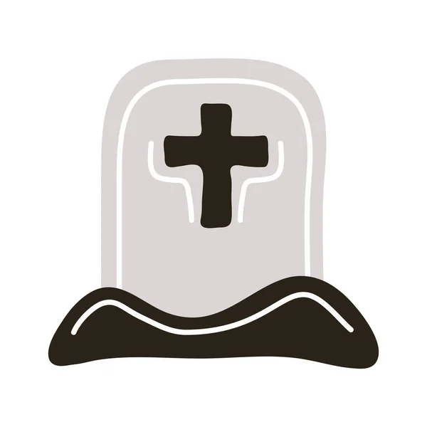 Túmulo do cemitério com ícone de estilo plano cruz — Vetor de Stock