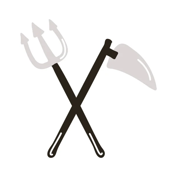 Devil trydent fork and scythe flat style icon — Stock Vector