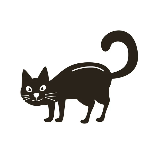 Halloween cat black flat style icon — Stock Vector