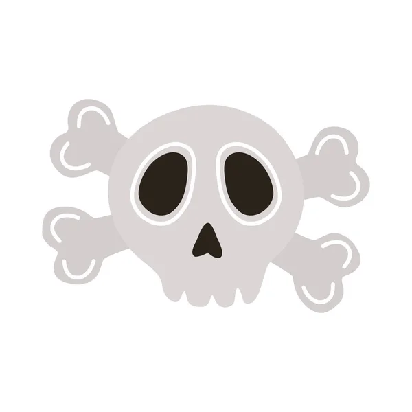 Cabeza de Halloween cráneo con huesos cruzados icono de estilo plano — Vector de stock