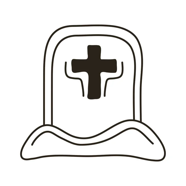 Cemetery tomb with cross line style icon — Stock Vector