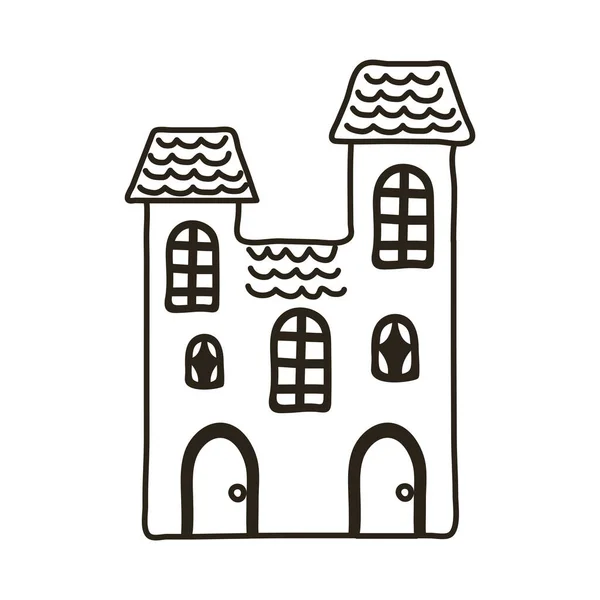 Halloween donker kasteel lijn stijl pictogram — Stockvector