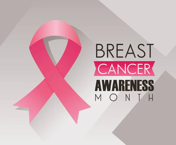 Rakovina prsu kampaň nápisy s růžovou stuhou v šedém pozadí — Stockový vektor