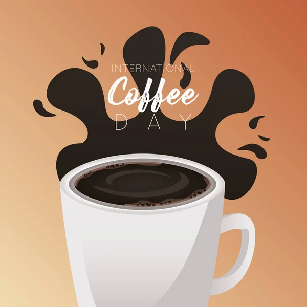 Celebración internacional del día del café con taza y líquido de salpicadura — Vector de stock