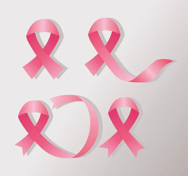 Campagna cancro al seno set nastri rosa — Vettoriale Stock