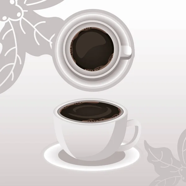 カップ&リーフエアビューで国際コーヒーの日のお祝い — ストックベクタ