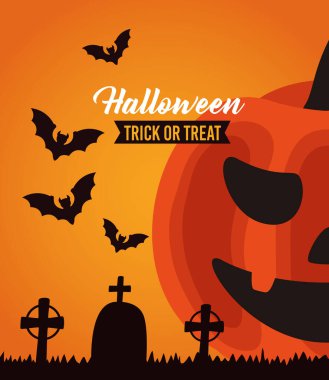 Mezarlıktaki balkabağı ve yarasalarla Cadılar Bayramı 'nda mutlu mektuplar.