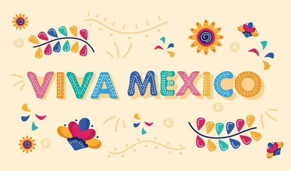 花の庭でメキシコのお祝いの日のレタリング — ストックベクタ