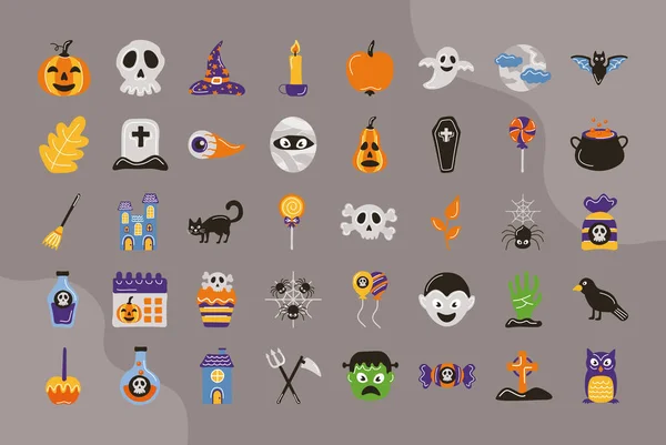 Bundel van veertig Halloween set pictogrammen — Stockvector
