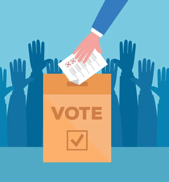 Mano celebración voto papel y caja vector diseño — Vector de stock