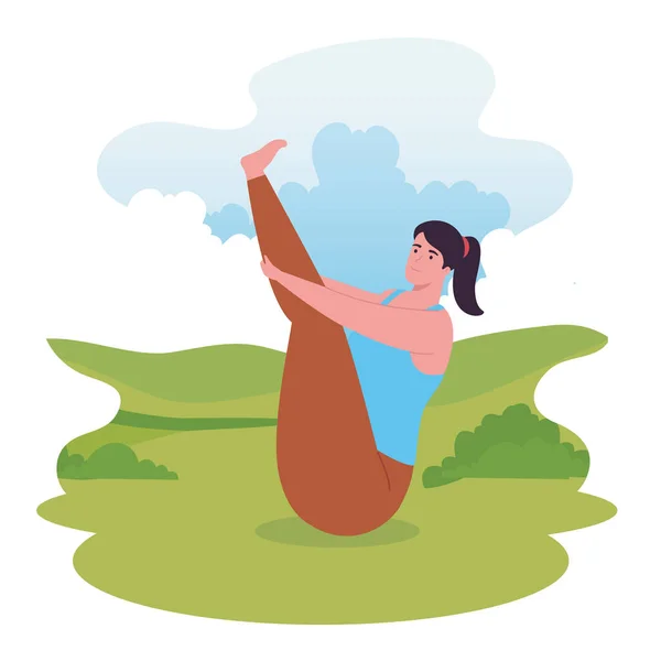Donna che fa yoga a progettazione vettoriale del parco — Vettoriale Stock