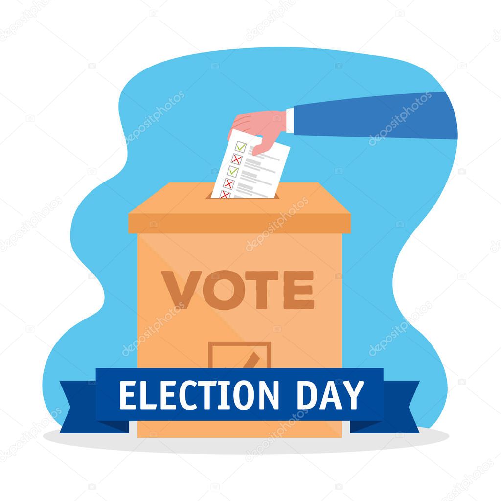 hand holding vote paper and box vector design