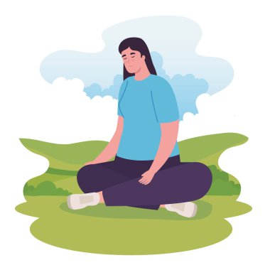 Park vektör tasarımında yoga yapan kadın.