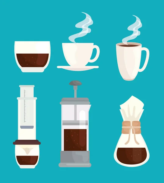 Simgeler ayarlayın, kahve demleme yöntemleri — Stok Vektör