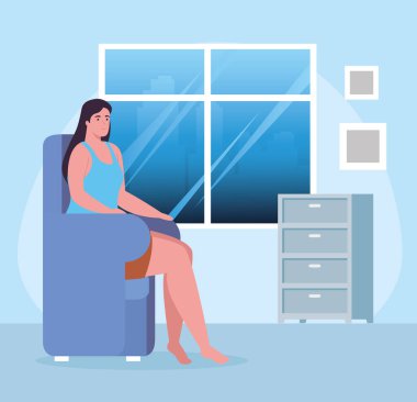 Kadın ev vektör tasarımında sandalyede