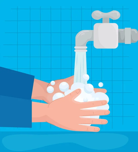 Mãos dia handswashing global com projeto do vetor da torneira de água —  Vetores de Stock