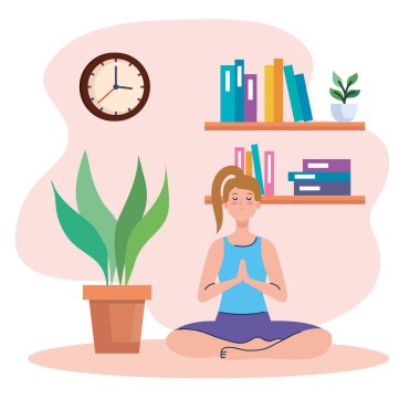 Kadın ev vektör tasarımında yoga yapıyor