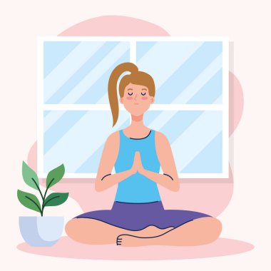 Kadın ev vektör tasarımında yoga yapıyor