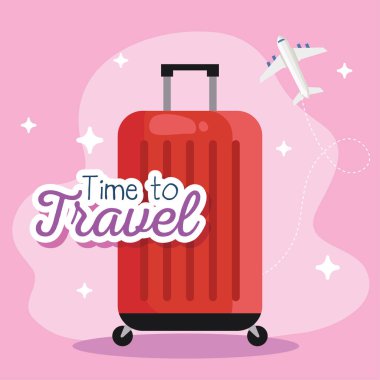 Seyahat çantası ve uçak vektör tasarımı zamanı