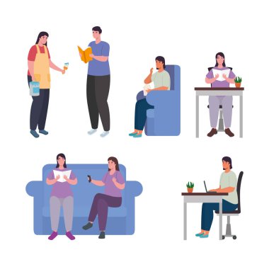 İnsanlar ev sembolü belirleme vektör tasarımında etkinlik gösteriyorlar