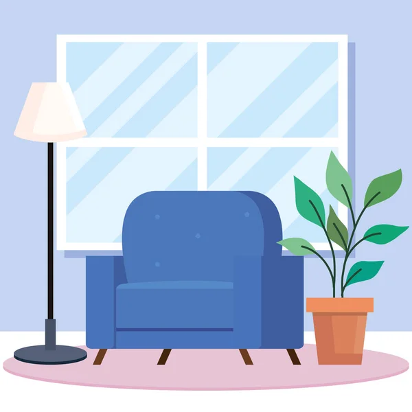 Chaise d'accueil avec design vectoriel de plantes et de lampes — Image vectorielle