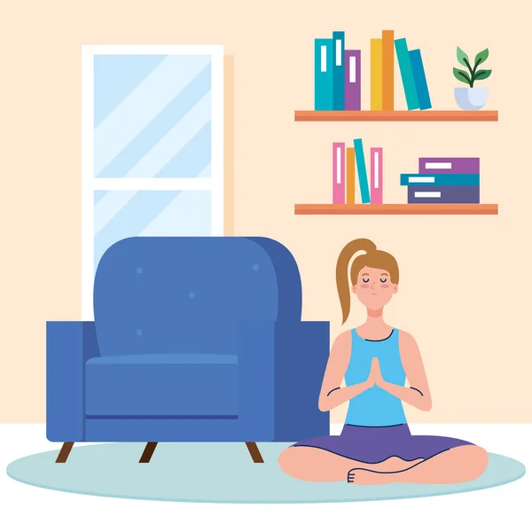 Woman doing yoga at home vector design — Stock Vector